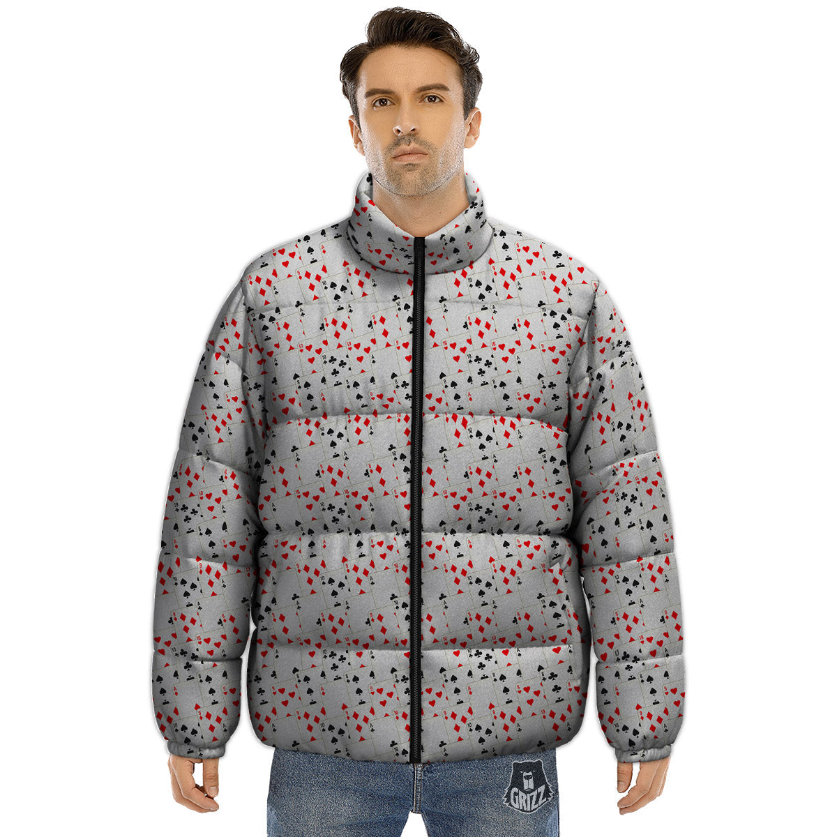 Casino Card Cartoon Print Pattern Puffer Jacket-grizzshop