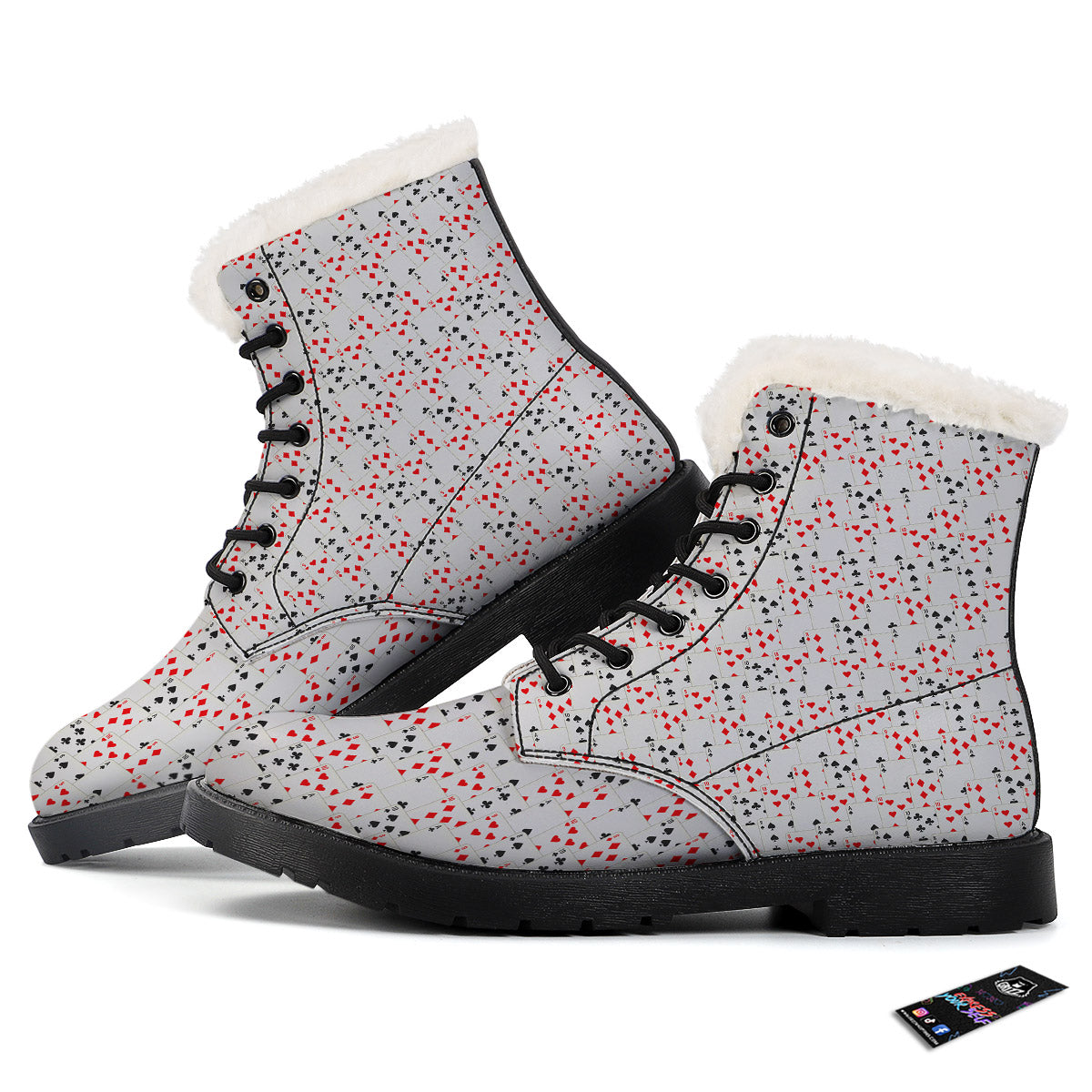 Casino Card Cartoon Print Pattern Winter Boots-grizzshop