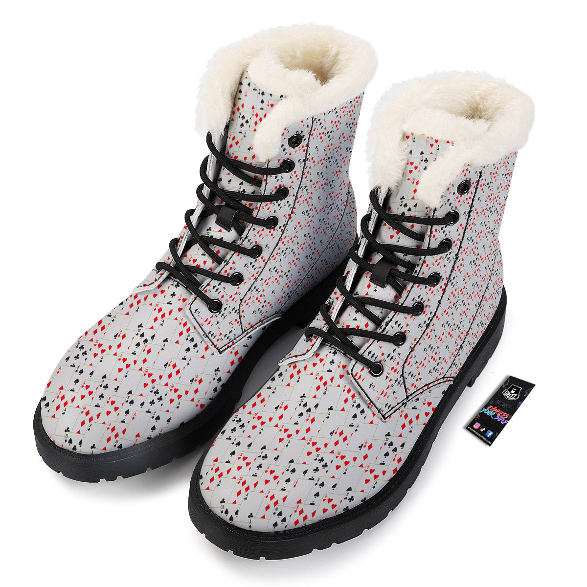 Casino Card Cartoon Print Pattern Winter Boots-grizzshop
