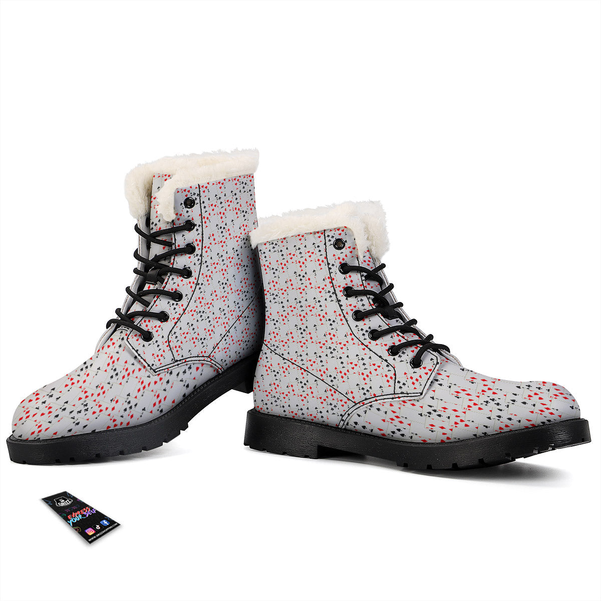 Casino Card Cartoon Print Pattern Winter Boots-grizzshop