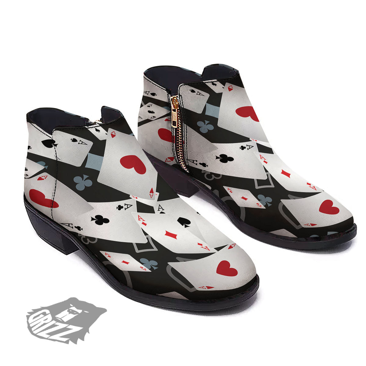 Casino Card Falling Print Ankle Boots-grizzshop