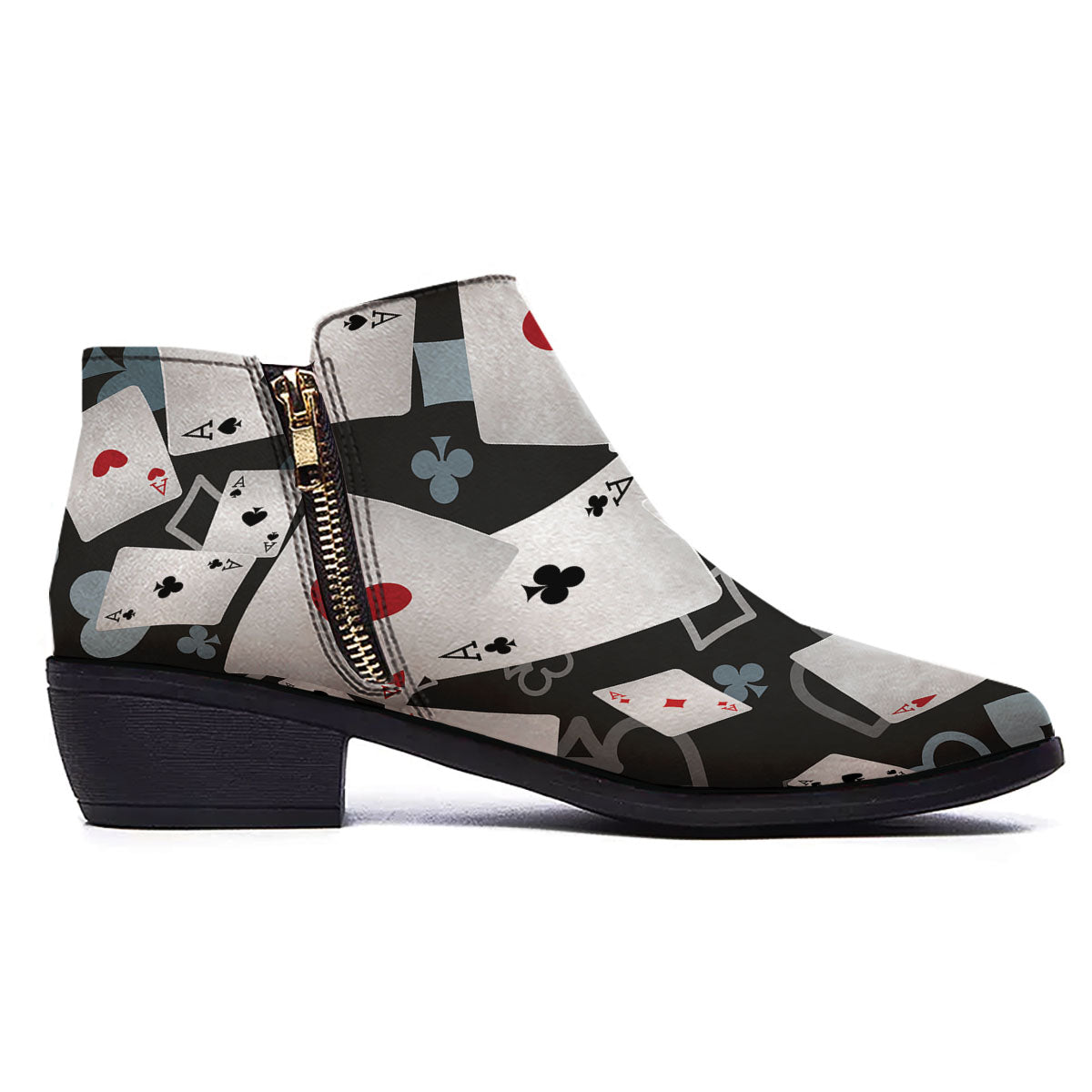 Casino Card Falling Print Ankle Boots-grizzshop