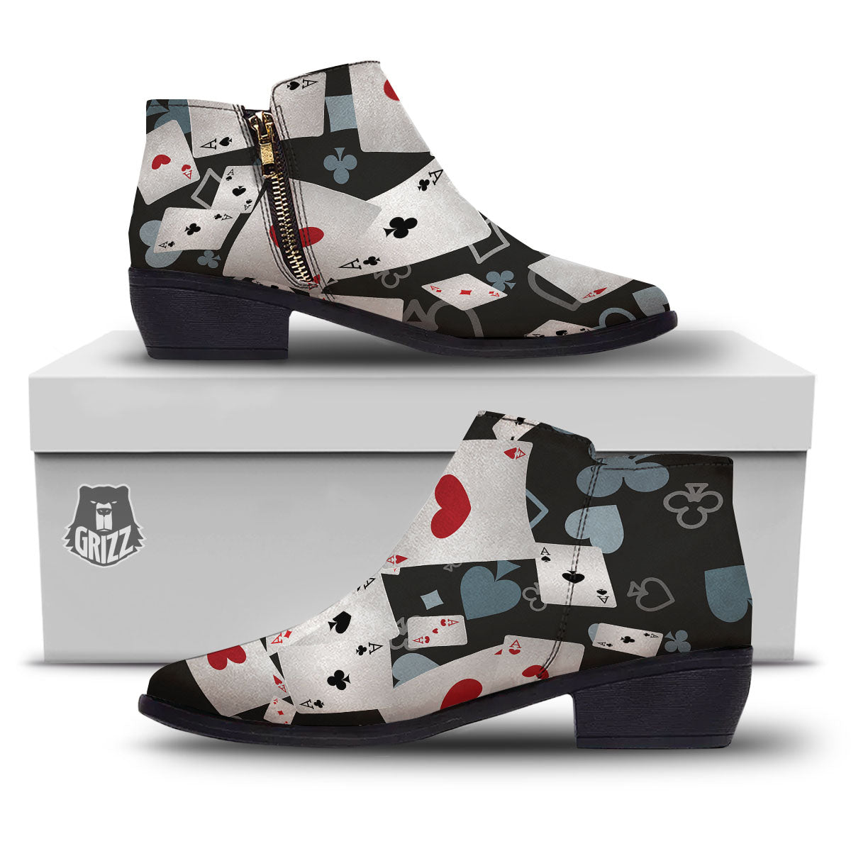 Casino Card Falling Print Ankle Boots-grizzshop