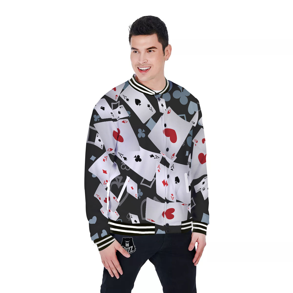 Casino Card Falling Print Baseball Jacket-grizzshop