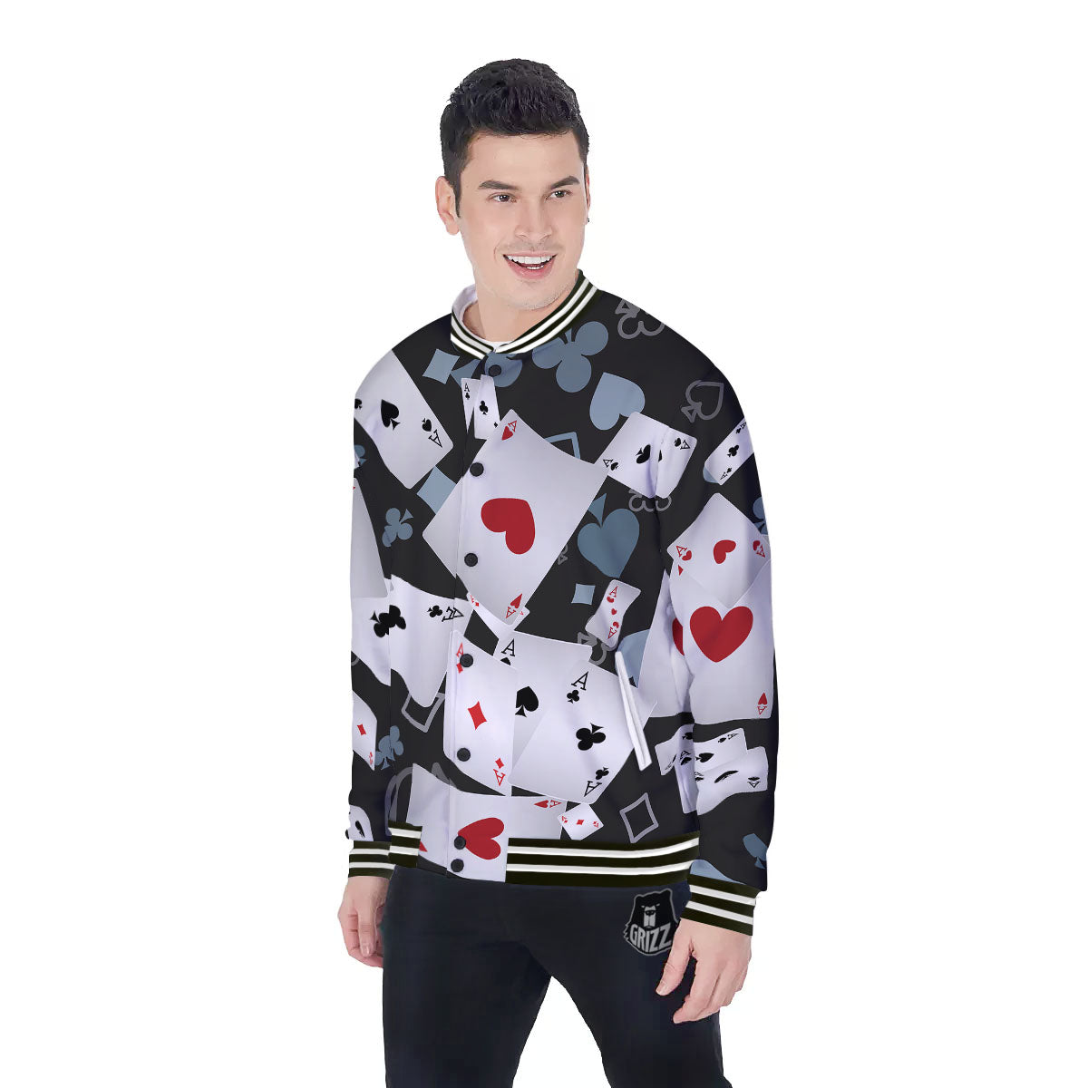Casino Card Falling Print Baseball Jacket-grizzshop