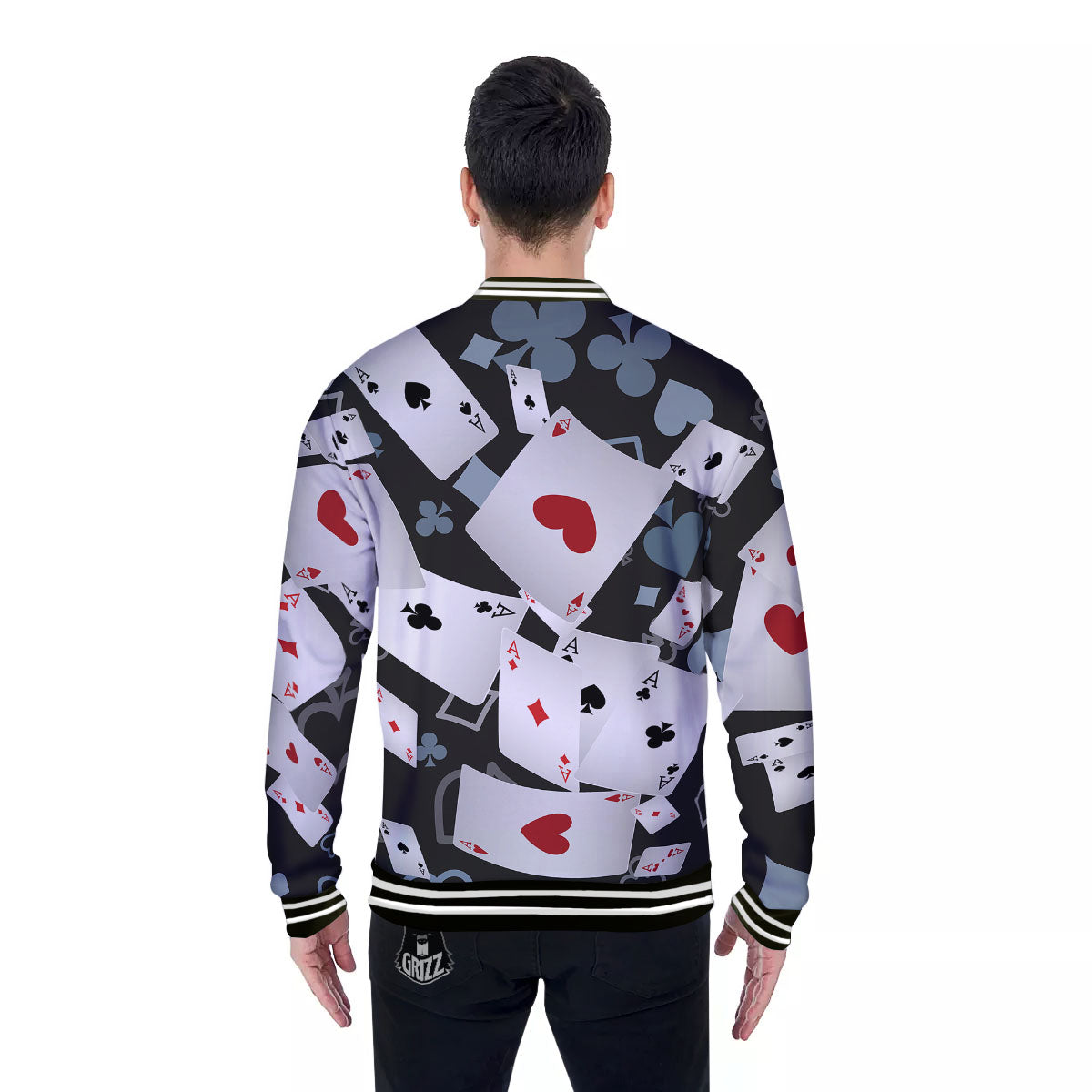 Casino Card Falling Print Baseball Jacket-grizzshop
