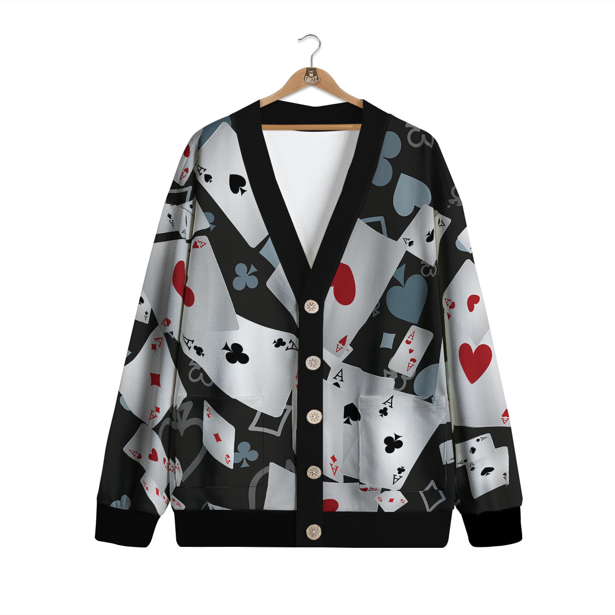 Casino Card Falling Print Cardigan-grizzshop