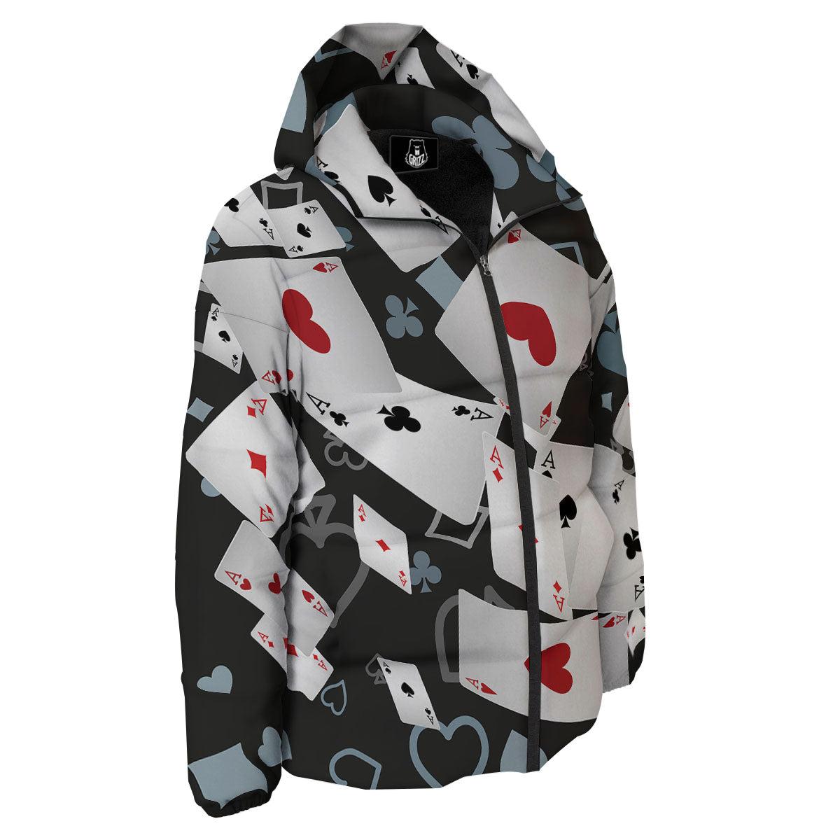 Casino Card Falling Print Down Jacket-grizzshop