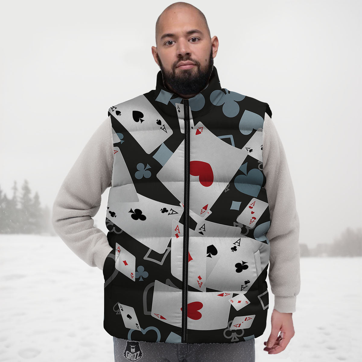 Casino Card Falling Print Down Vest