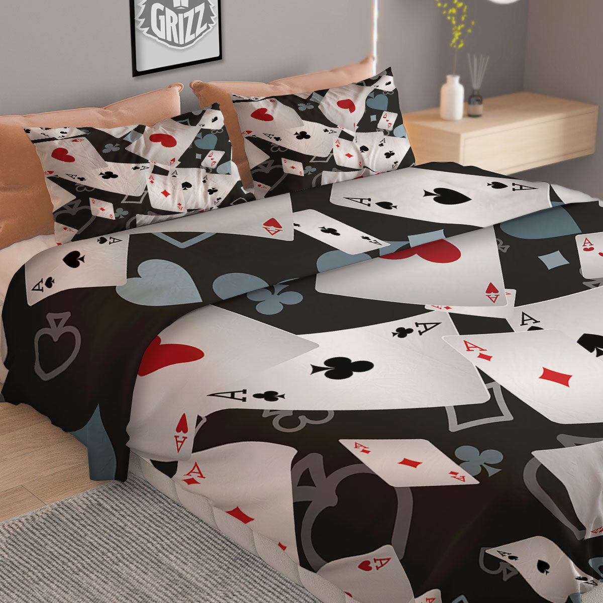 Casino Card Falling Print Duvet Cover Bedding Set