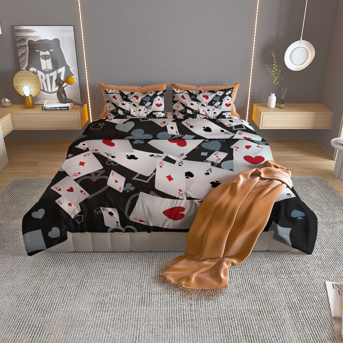 Casino Card Falling Print Duvet Cover Bedding Set