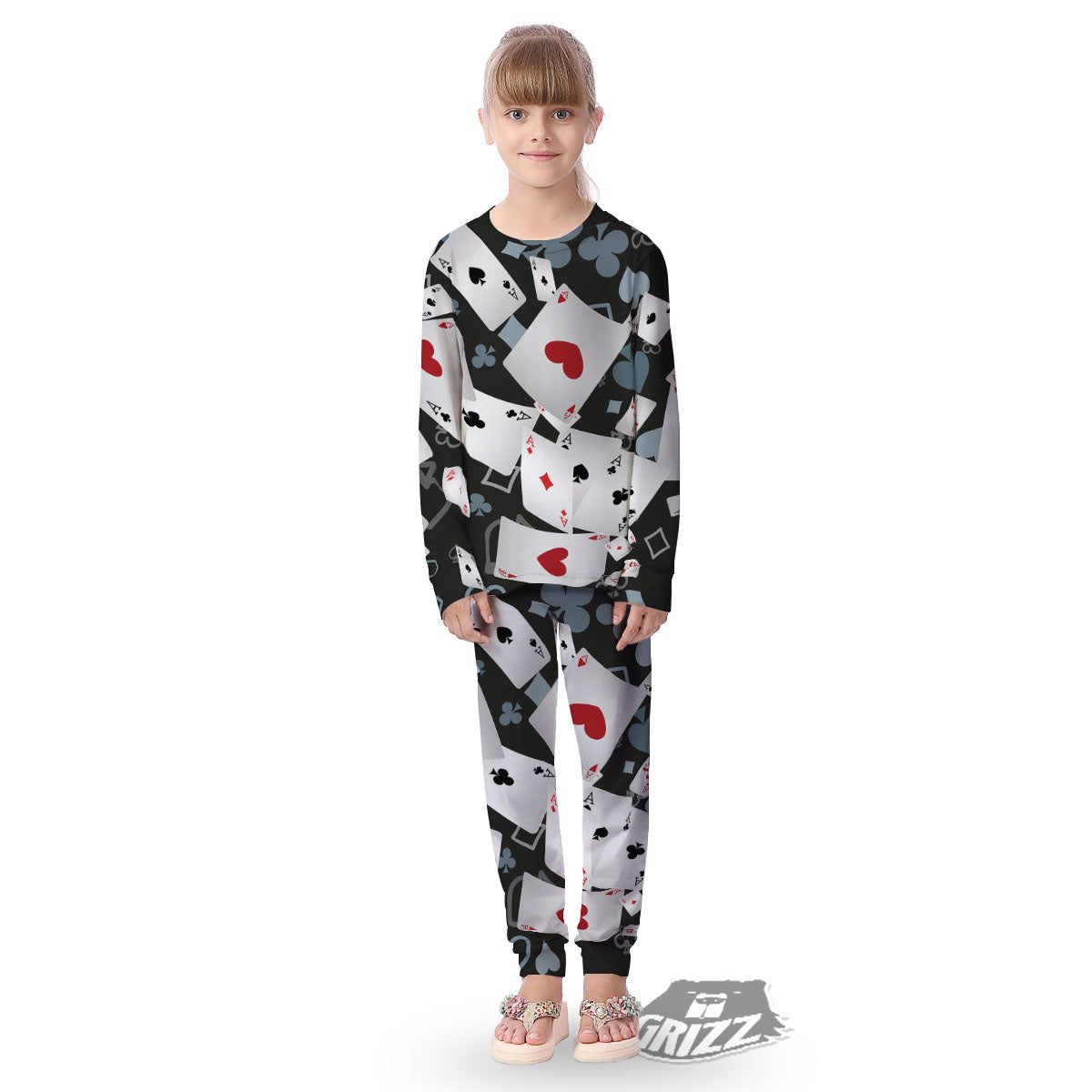 Casino Card Falling Print Kid's Pajamas-grizzshop