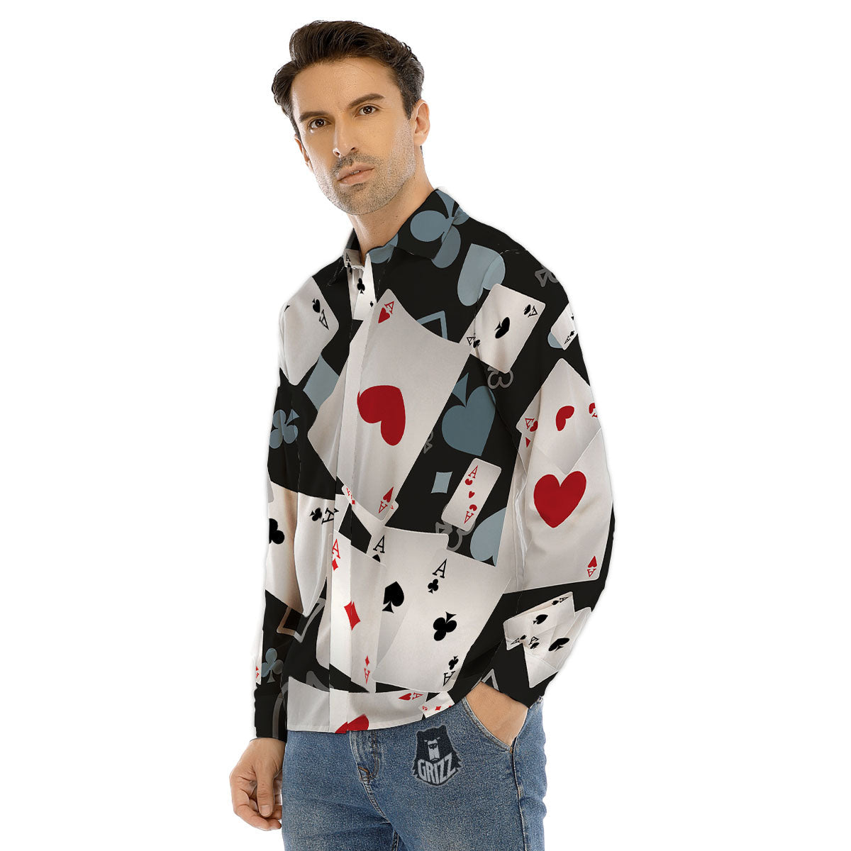 Casino Card Falling Print Men's Dress Shirts-grizzshop