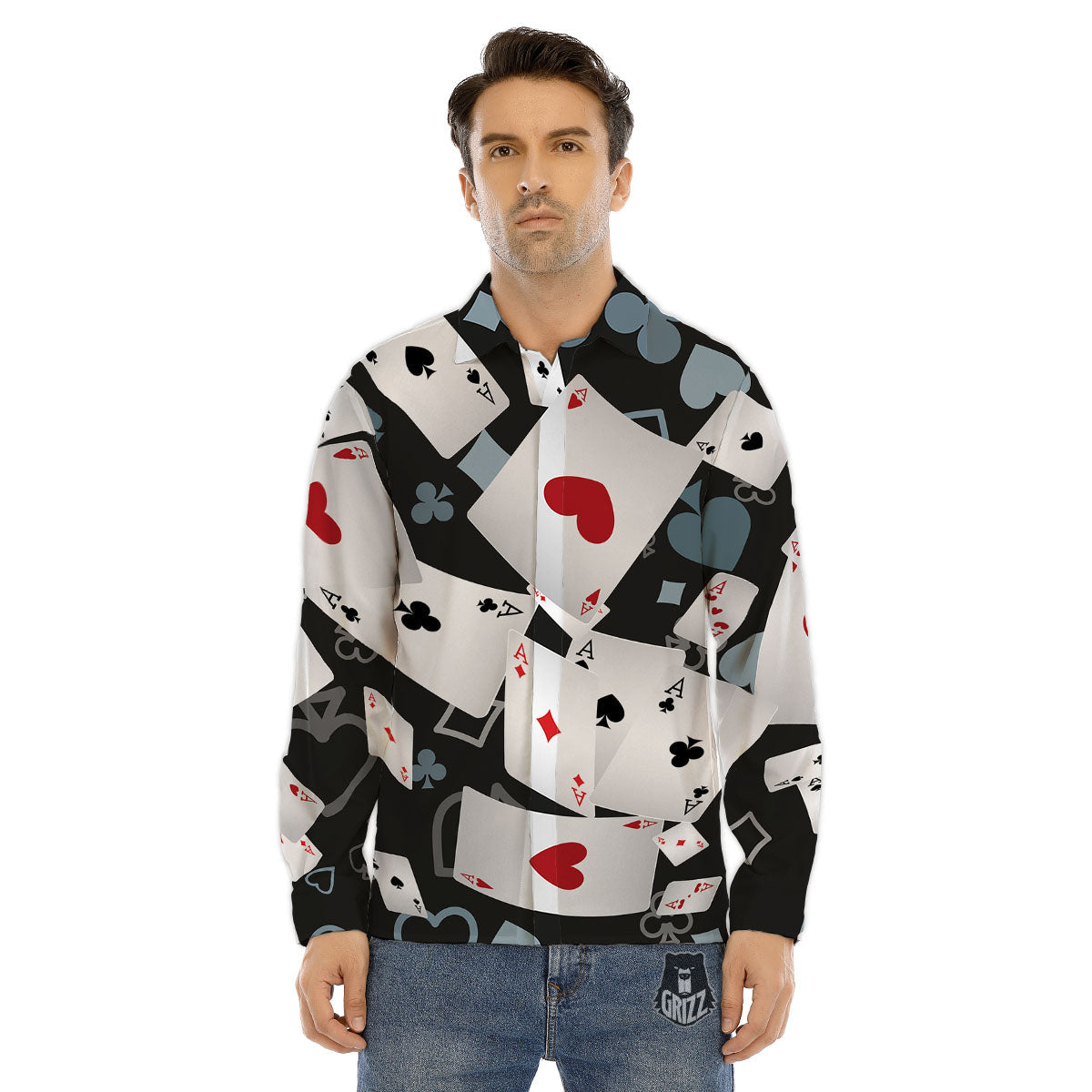 Casino Card Falling Print Men's Dress Shirts-grizzshop