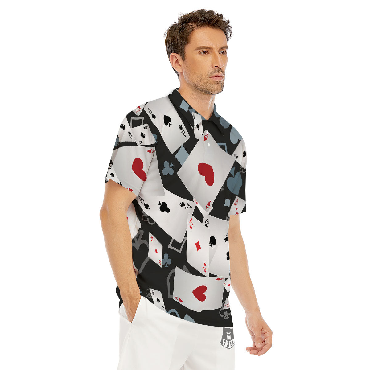 Casino Card Falling Print Men's Golf Shirts-grizzshop