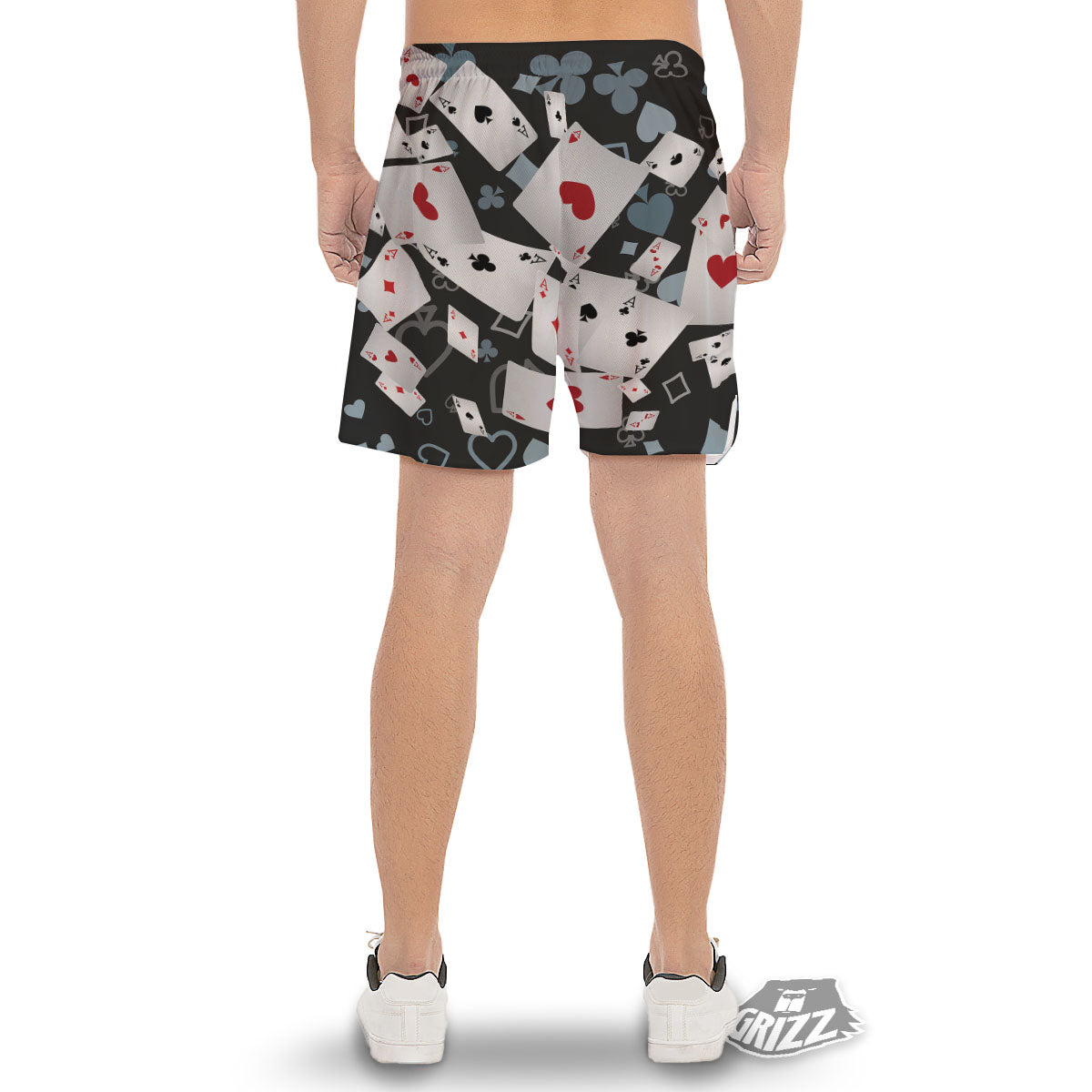 Casino Card Falling Print Men's Gym Shorts-grizzshop