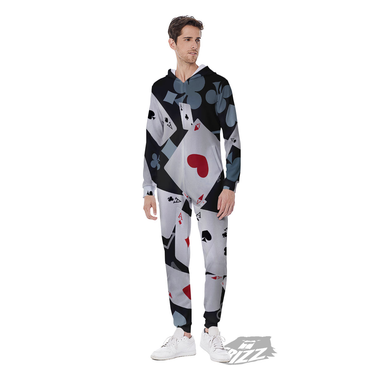 Casino Card Falling Print Men's Jumpsuit-grizzshop