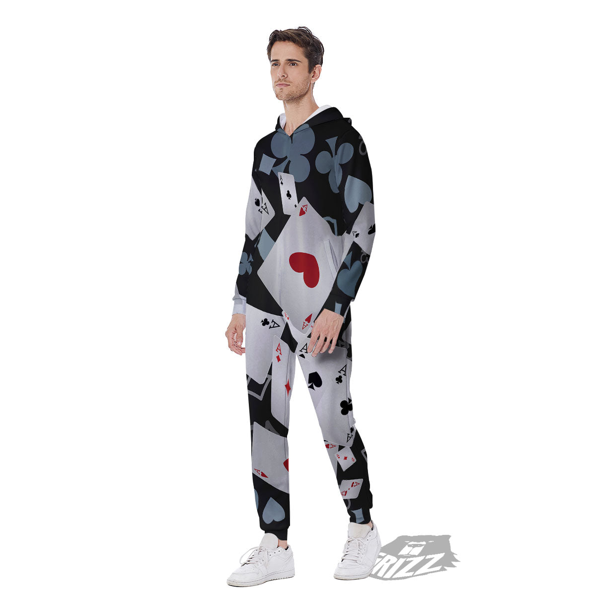 Casino Card Falling Print Men's Jumpsuit-grizzshop