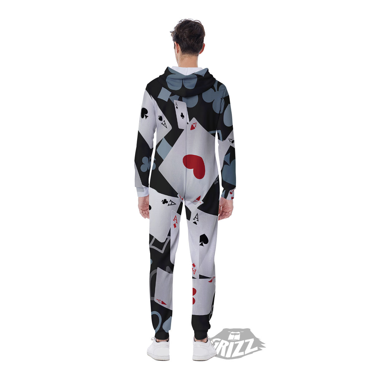 Casino Card Falling Print Men's Jumpsuit-grizzshop