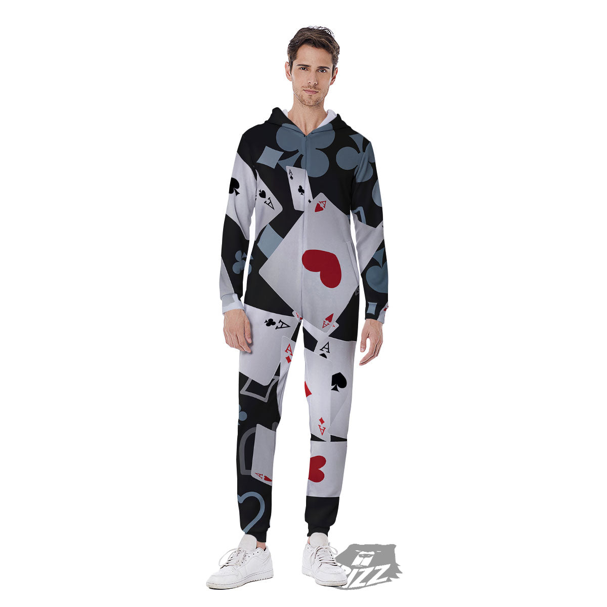 Casino Card Falling Print Men's Jumpsuit-grizzshop