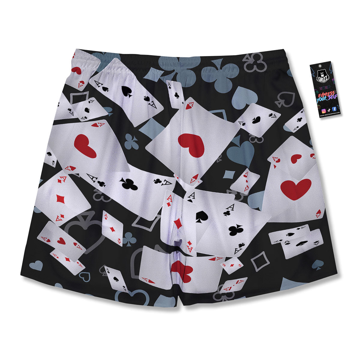 Casino Card Falling Print Men's Running Shorts-grizzshop