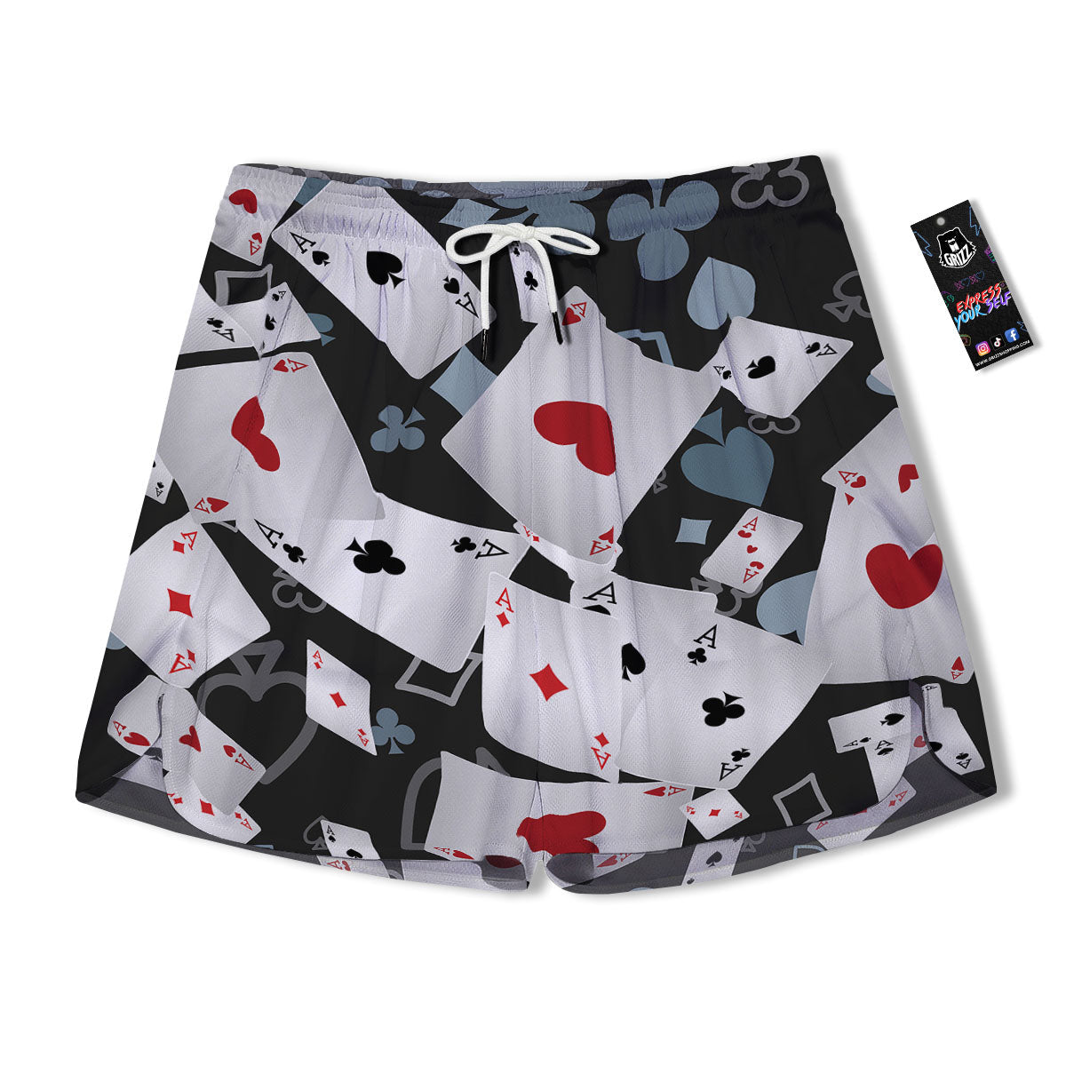 Casino Card Falling Print Men's Running Shorts-grizzshop