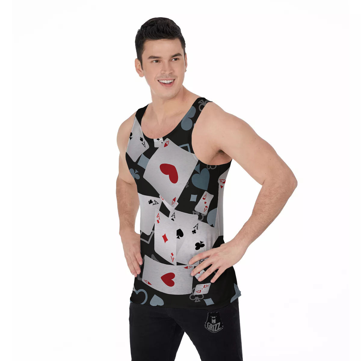 Casino Card Falling Print Men's Tank Top-grizzshop