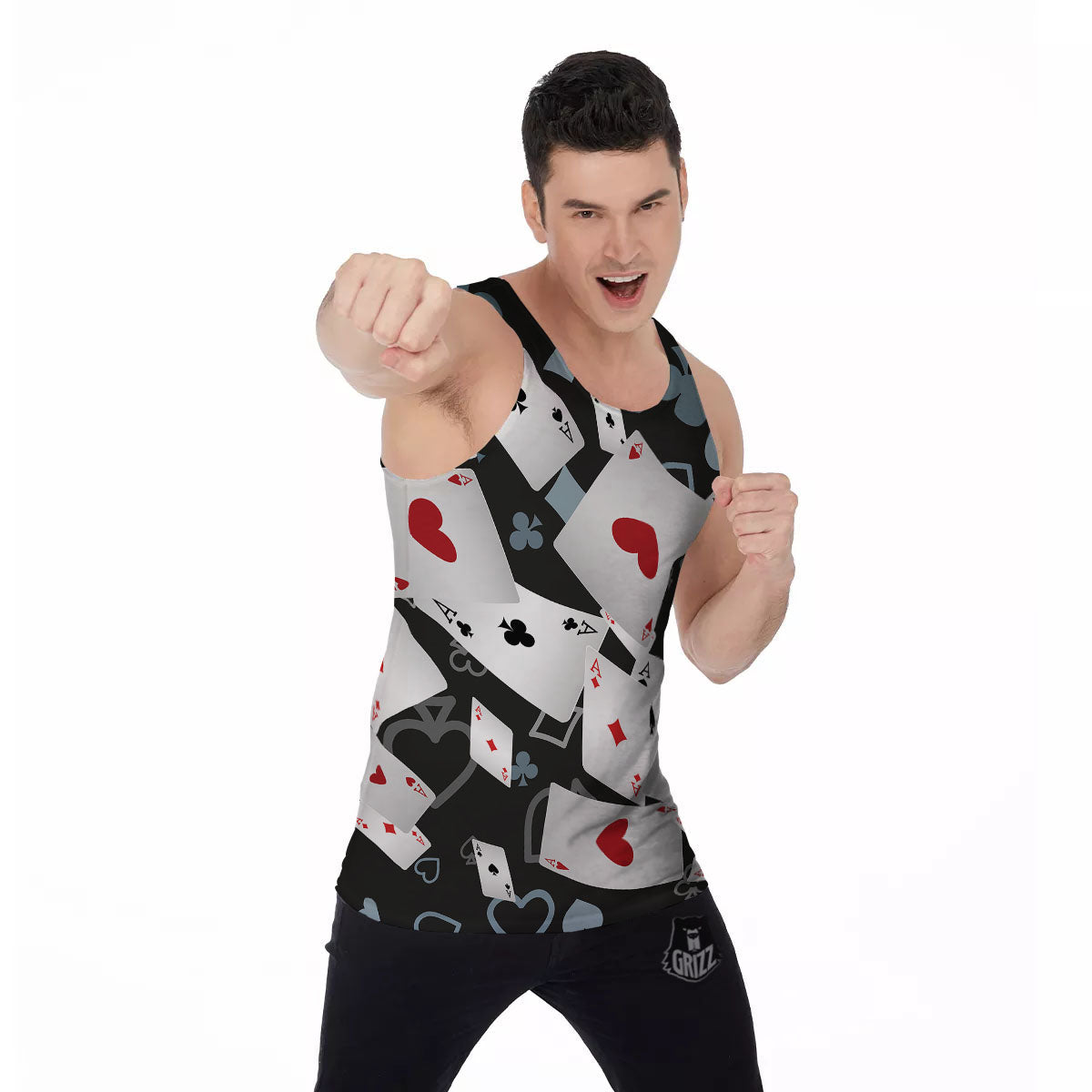 Casino Card Falling Print Men's Tank Top-grizzshop