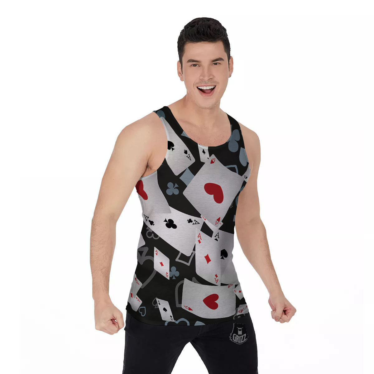 Casino Card Falling Print Men's Tank Top-grizzshop