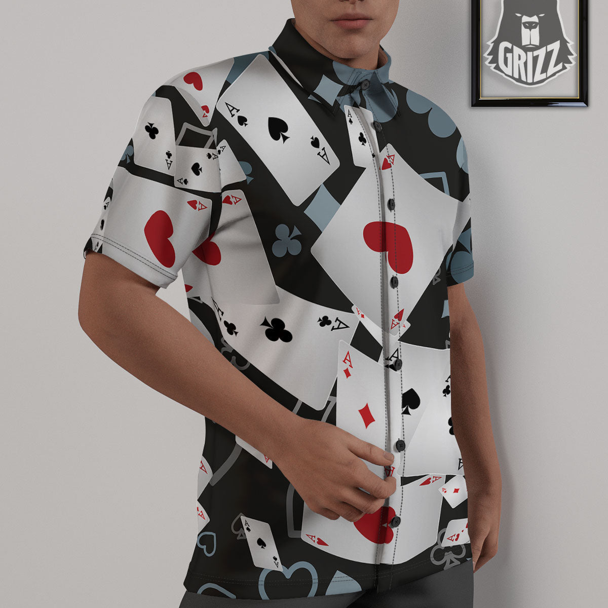 Casino Card Falling Print Untucked Shirts-grizzshop