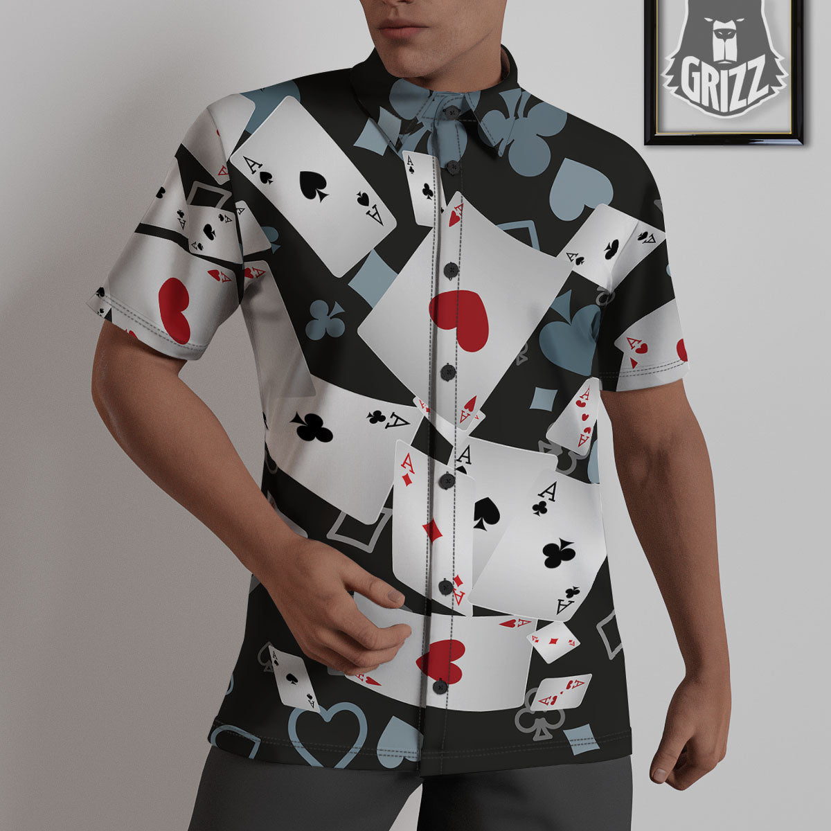 Casino Card Falling Print Untucked Shirts-grizzshop