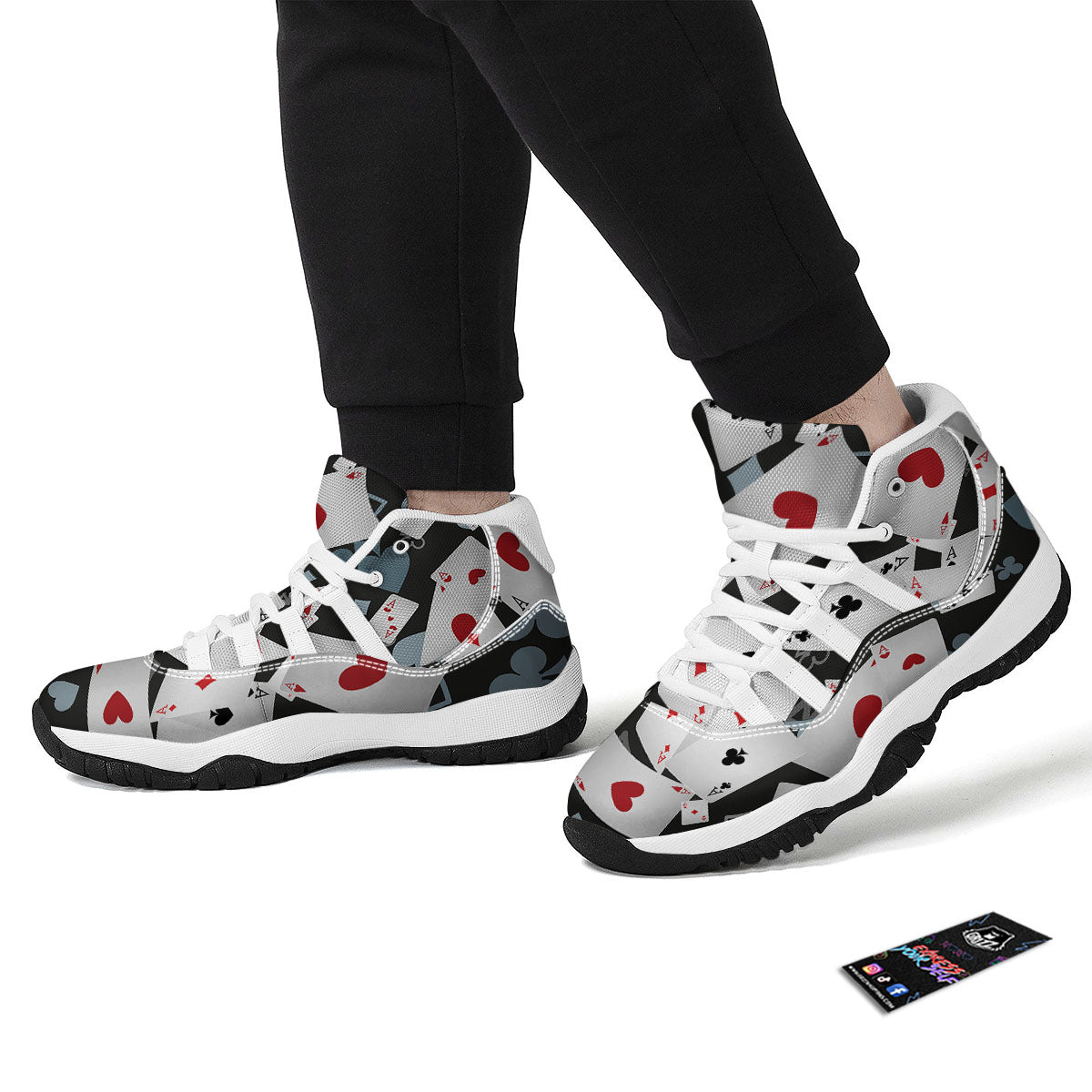 Casino Card Falling Print White Bball Shoes-grizzshop