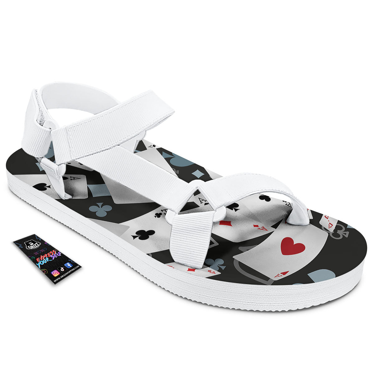 Casino Card Falling Print White Open Toe Sandals-grizzshop