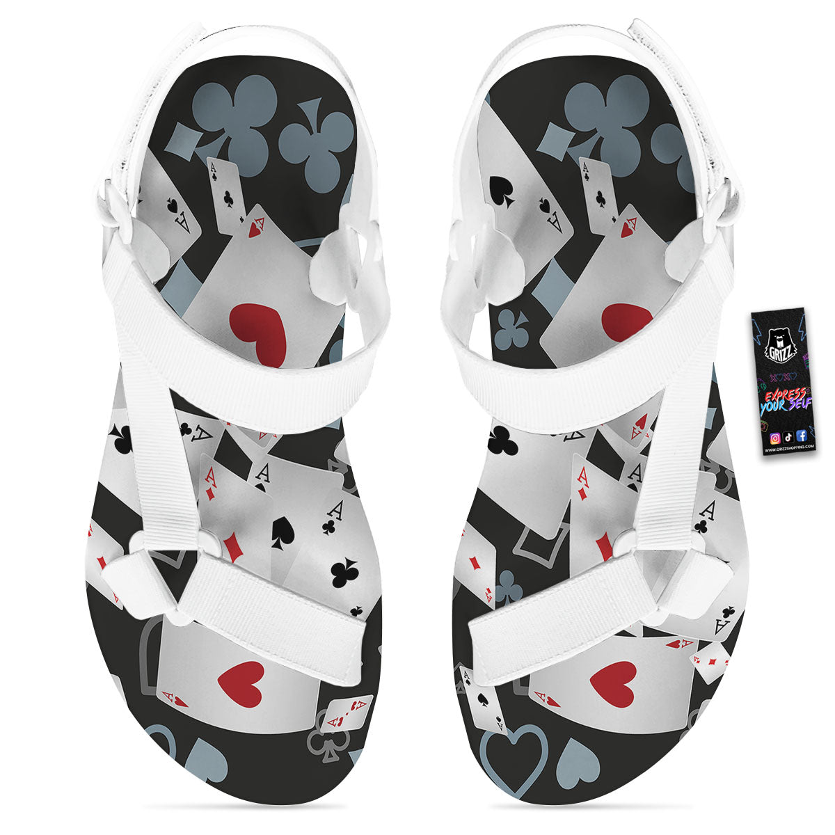 Casino Card Falling Print White Open Toe Sandals-grizzshop