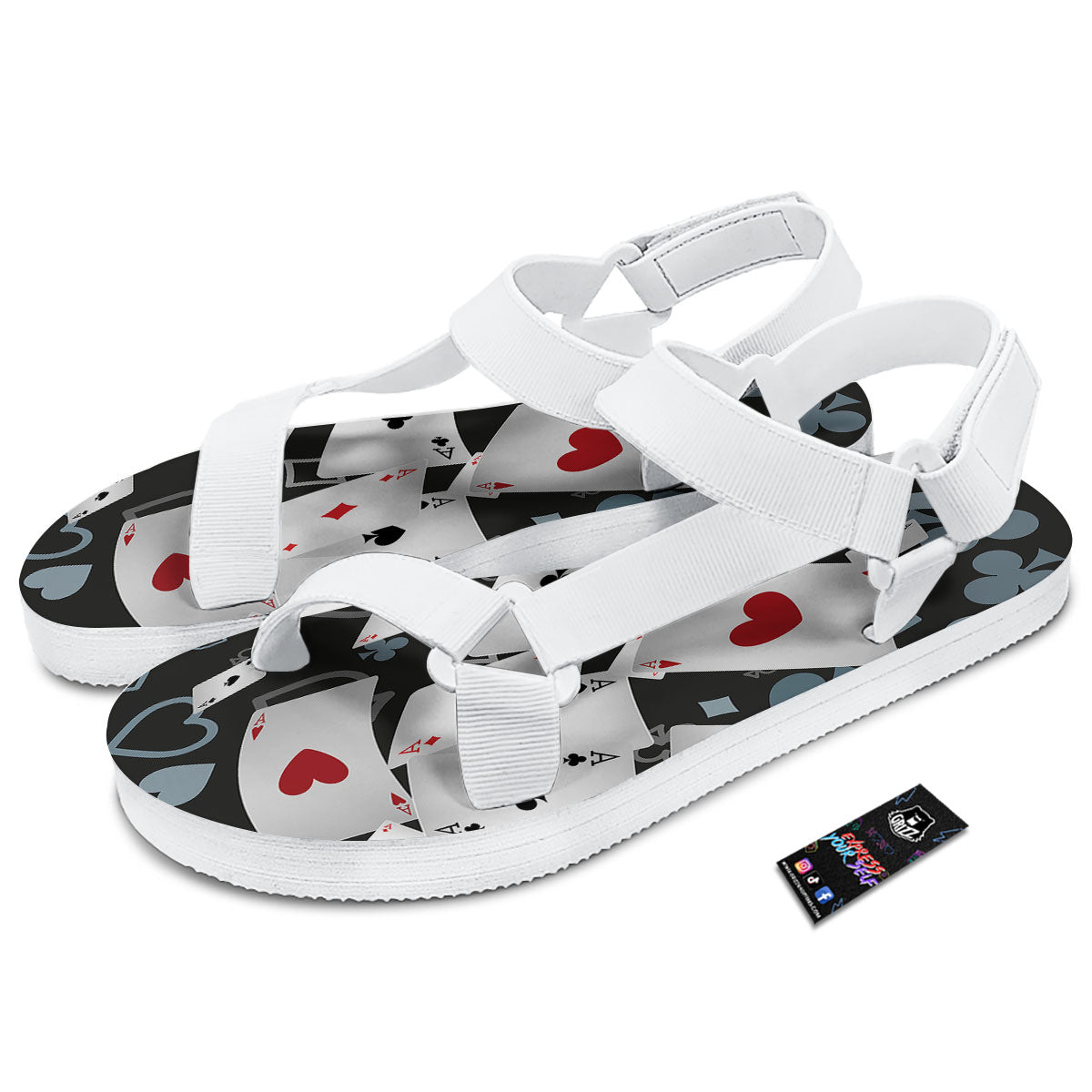 Casino Card Falling Print White Open Toe Sandals-grizzshop