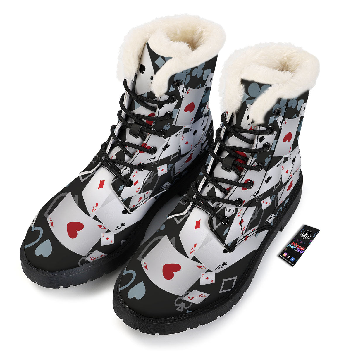 Casino Card Falling Print Winter Boots-grizzshop
