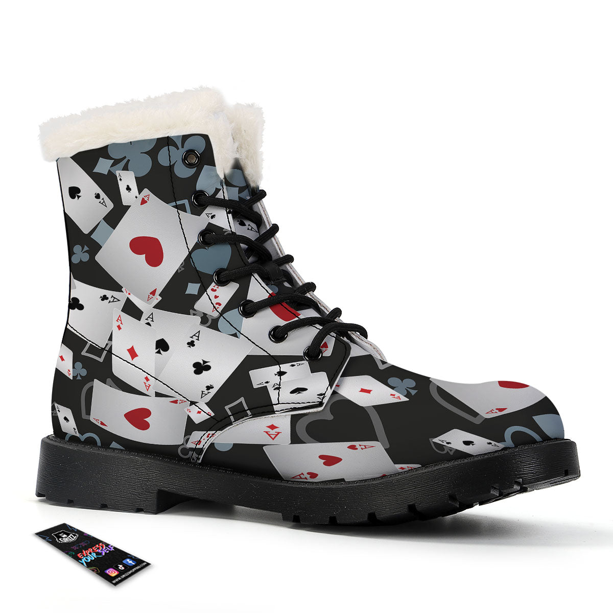 Casino Card Falling Print Winter Boots-grizzshop