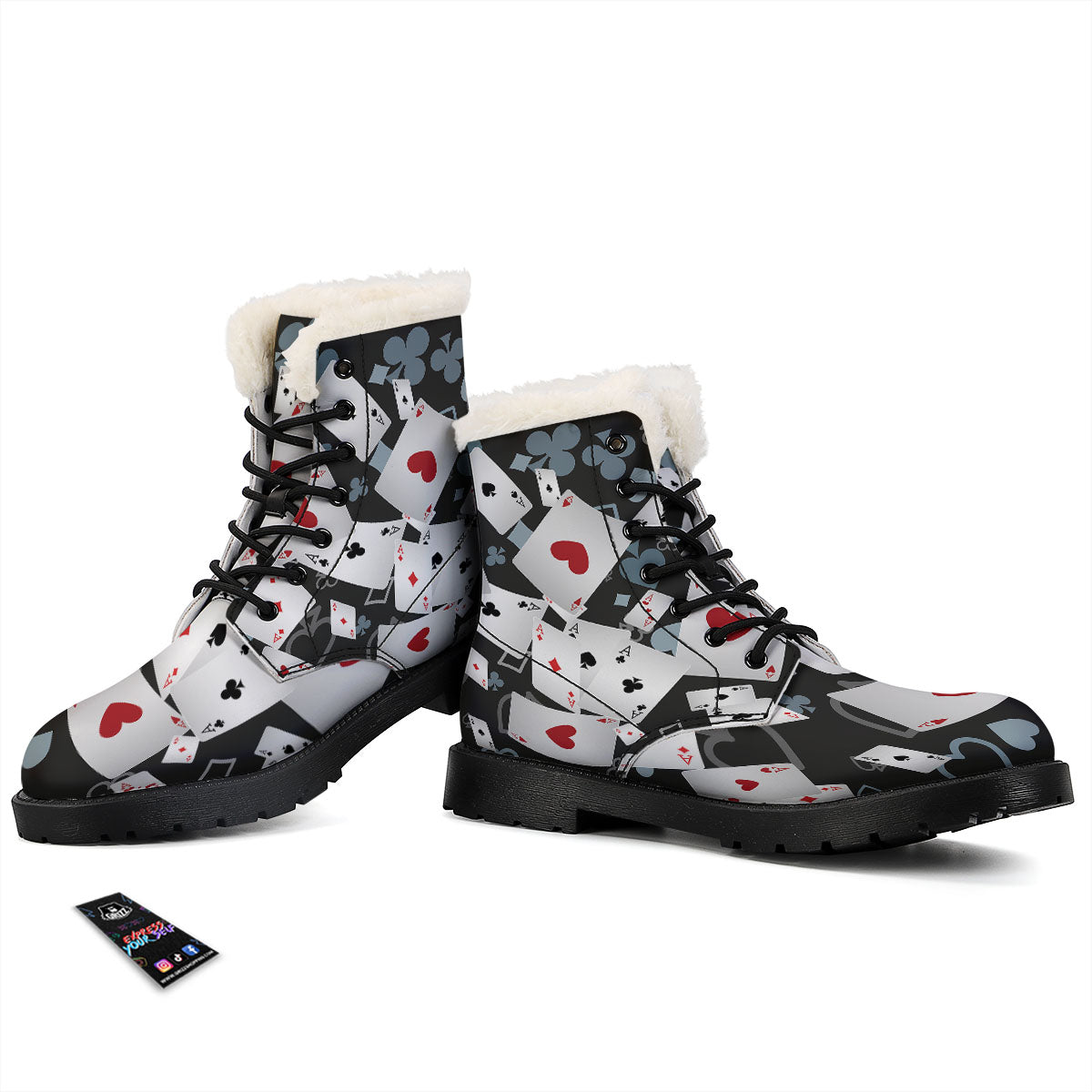 Casino Card Falling Print Winter Boots-grizzshop