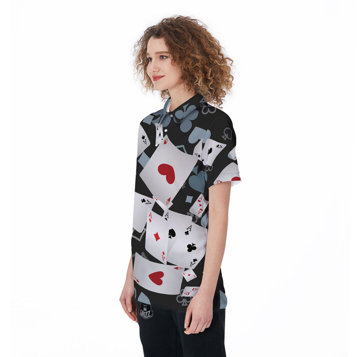 Casino Card Falling Print Women's Golf Shirts-grizzshop