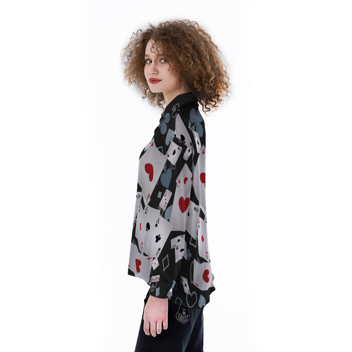 Casino Card Falling Print Women's Long Sleeve Shirts-grizzshop