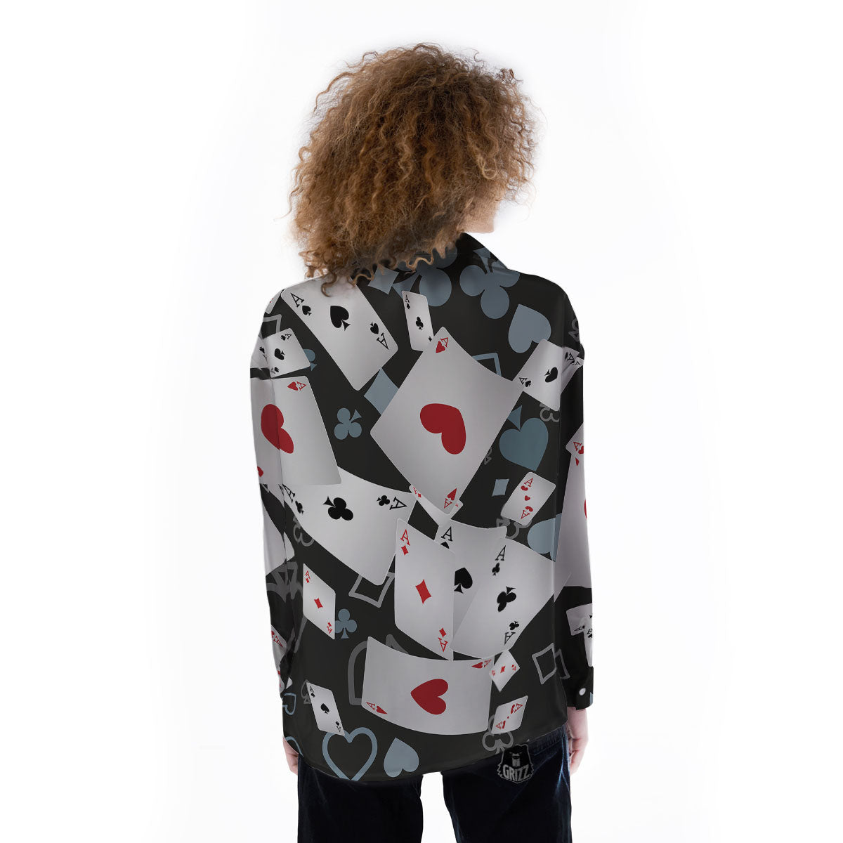 Casino Card Falling Print Women's Long Sleeve Shirts-grizzshop