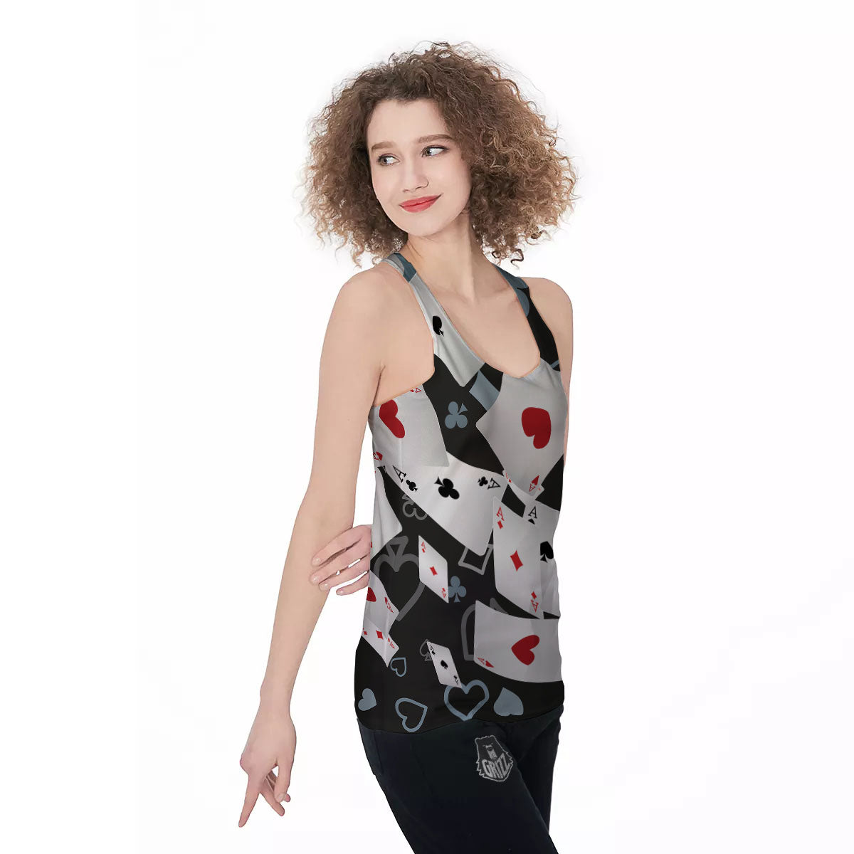 Casino Card Falling Print Women's Racerback Tank Top-grizzshop