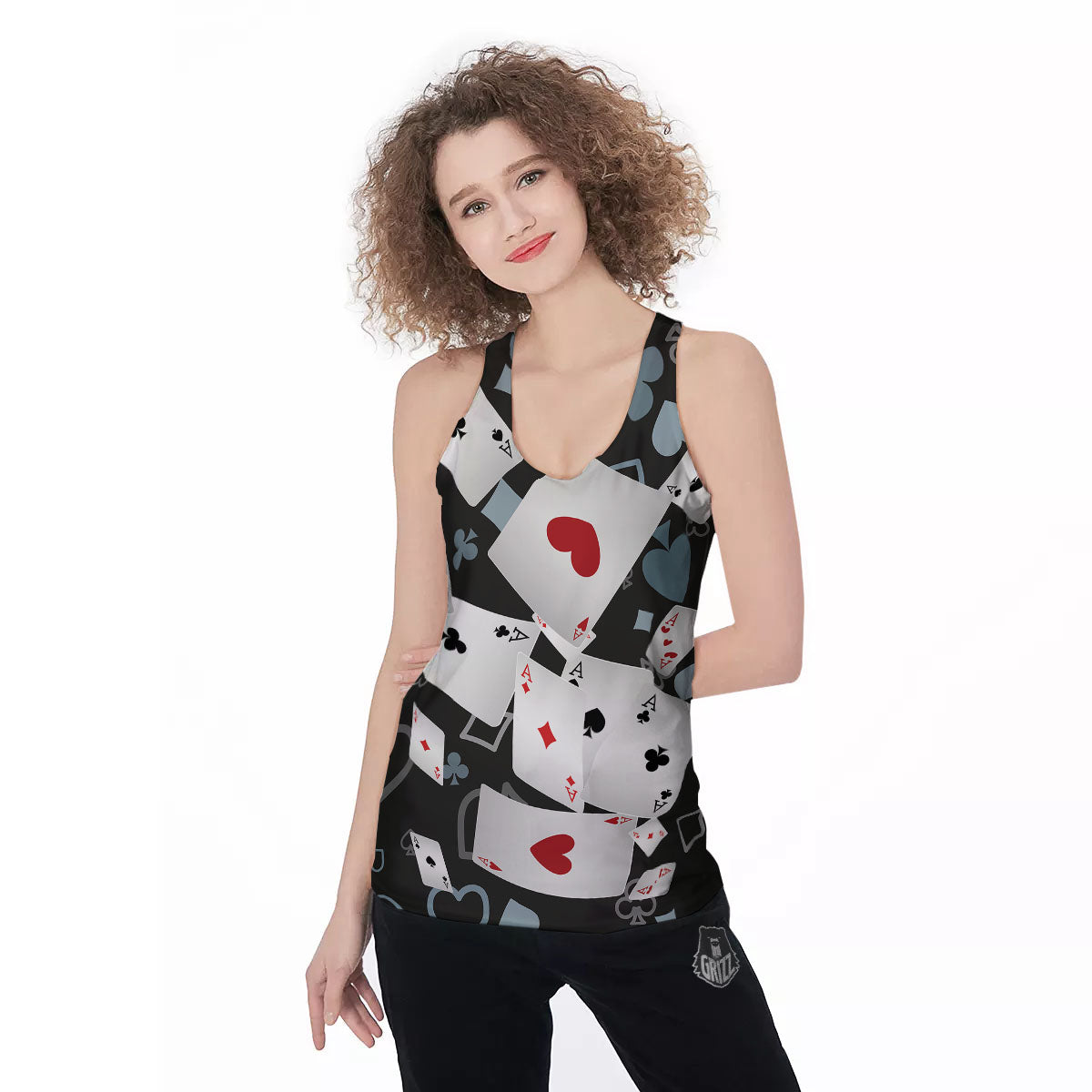 Casino Card Falling Print Women's Racerback Tank Top-grizzshop