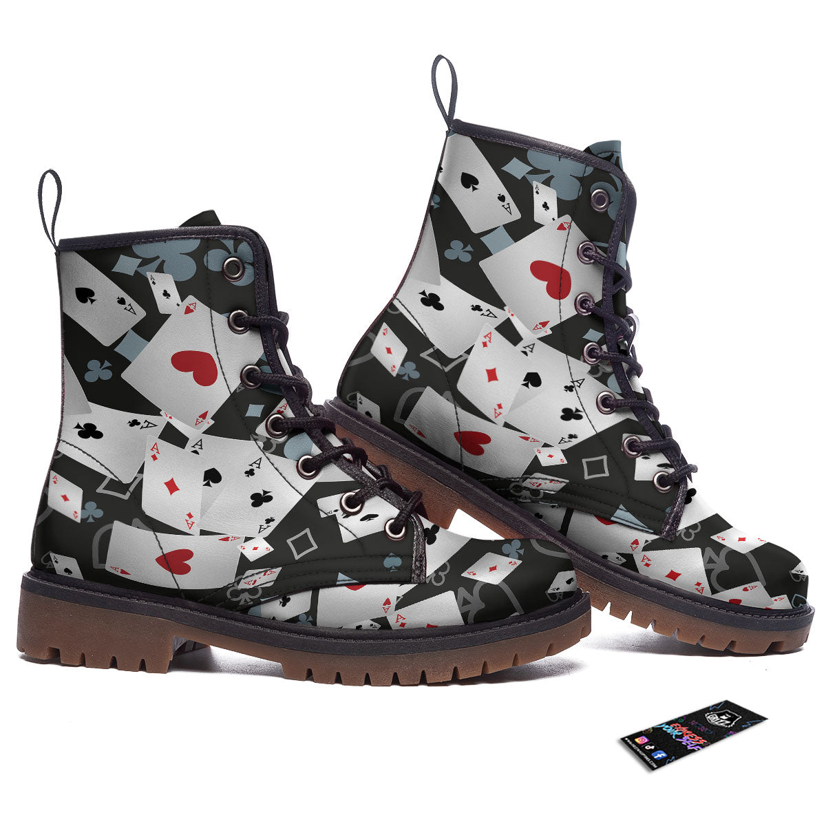 Casino Card Falling Print Work Boots-grizzshop