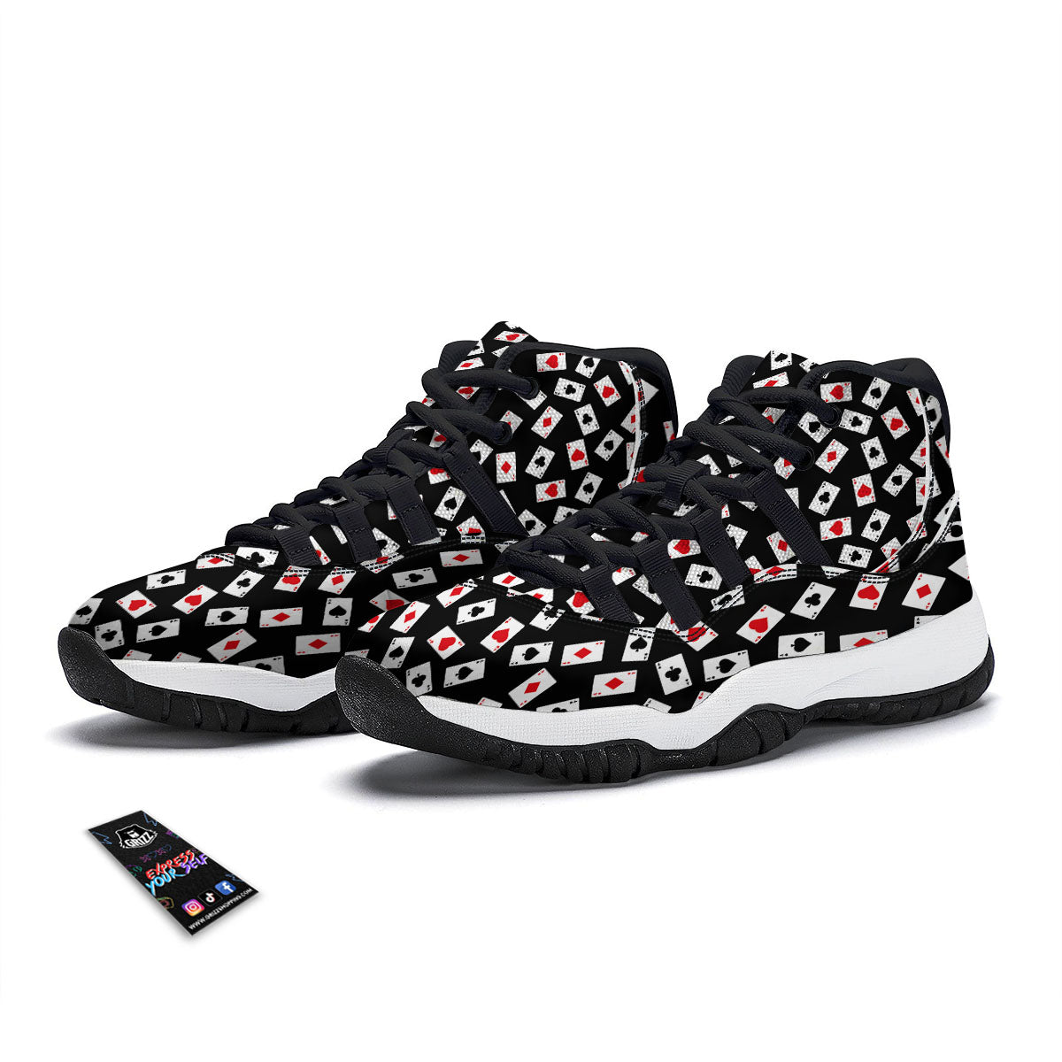 Casino Card Red And Black Print Pattern Black Bball Shoes-grizzshop