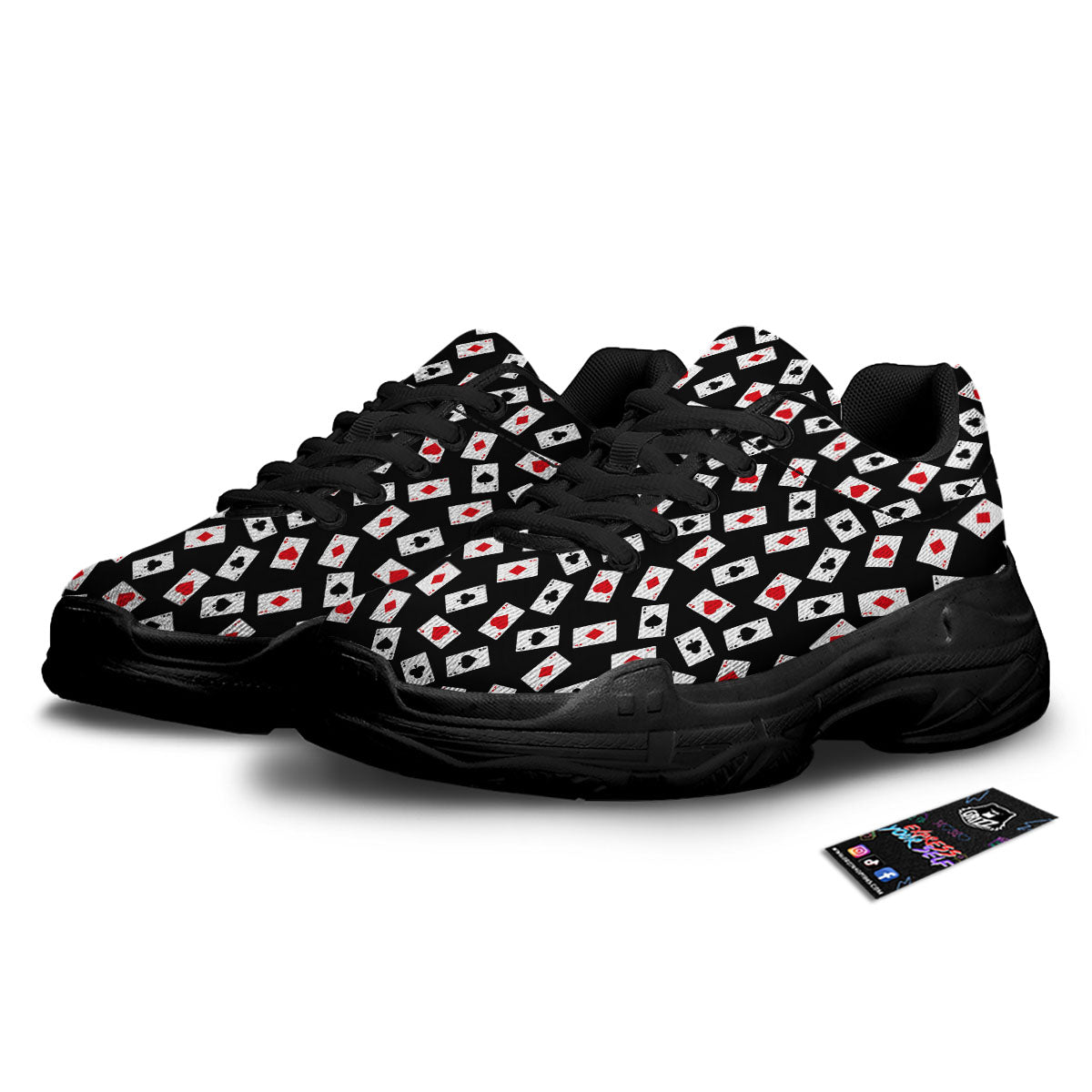 Casino Card Red And Black Print Pattern Black Chunky Shoes-grizzshop