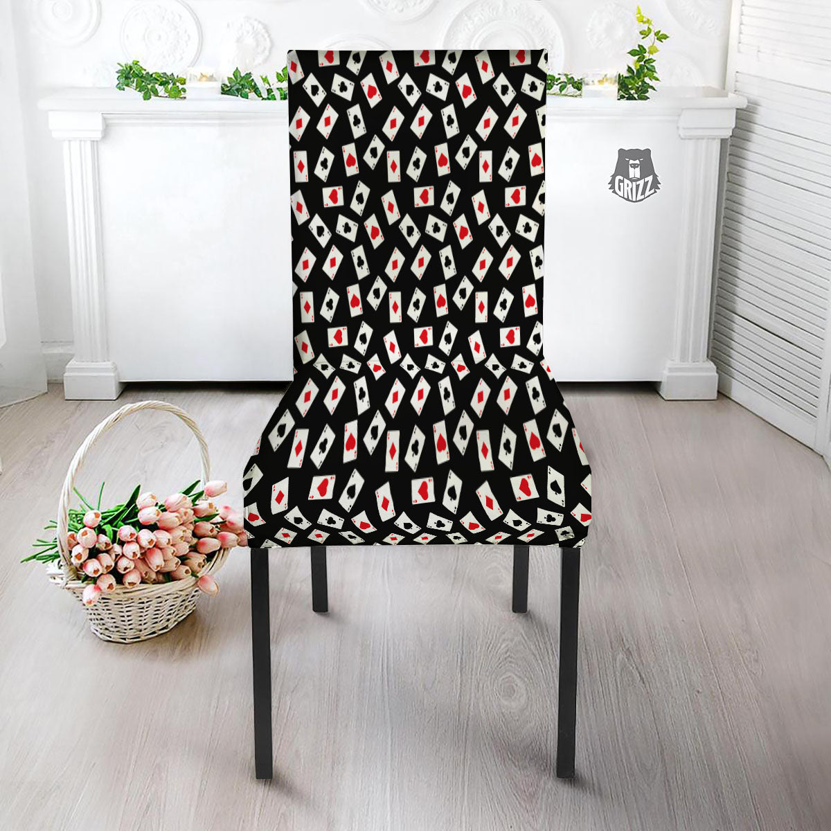 Casino Card Red And Black Print Pattern Dining Chair Slipcover-grizzshop