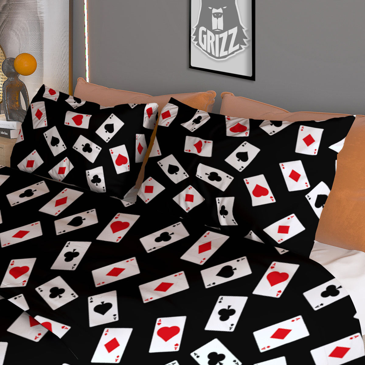 Casino Card Red And Black Print Pattern Duvet Cover Bedding Set