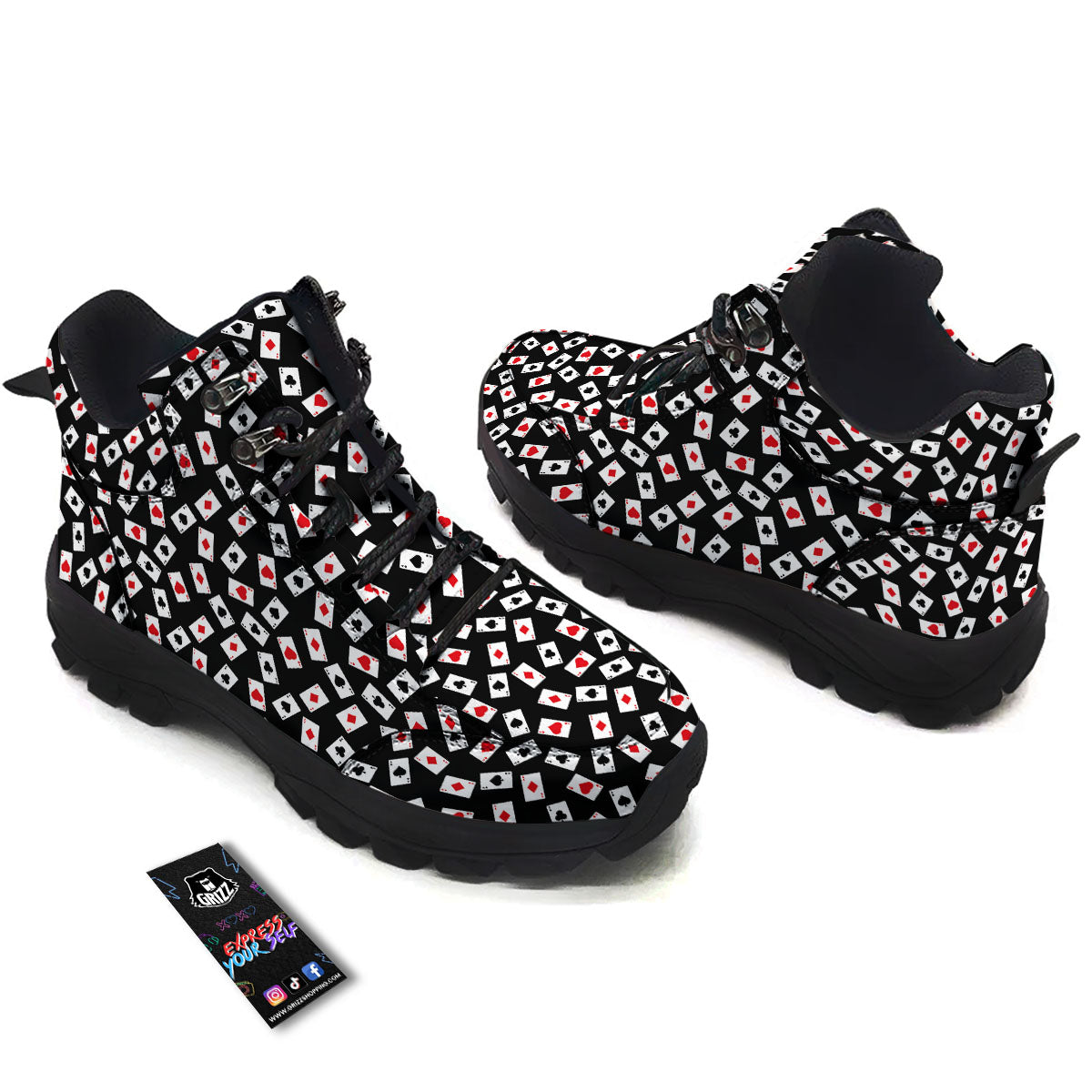 Casino Card Red And Black Print Pattern Hiking Shoes-grizzshop