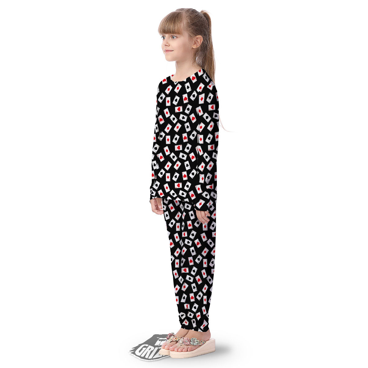 Casino Card Red And Black Print Pattern Kid's Pajamas-grizzshop